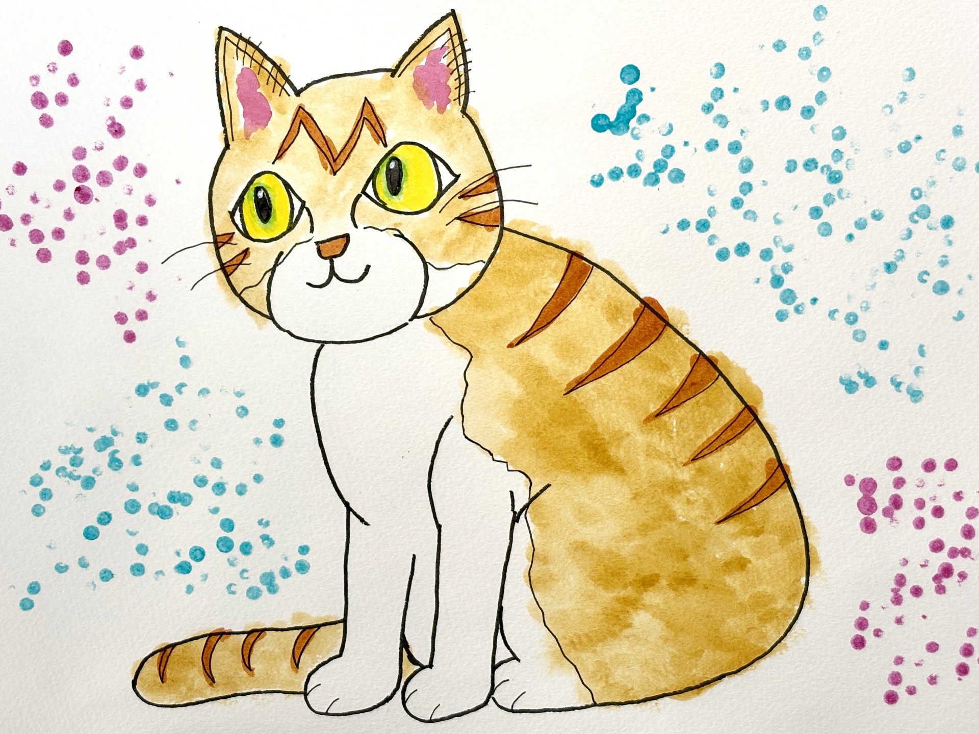 猫の絵】簡単3ステップで30分｜丸を使って初心者さんも描ける 